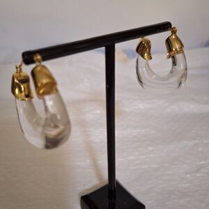 Artsy Clear Glass Women's Hoop Earrings Chunky Gold Tone Elegant Showstopper